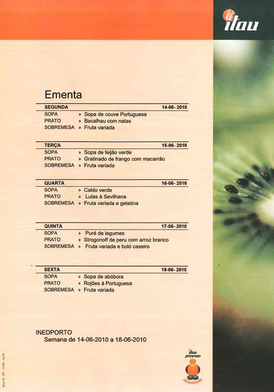 ementa 14/12/2009 a 18/12/2009
